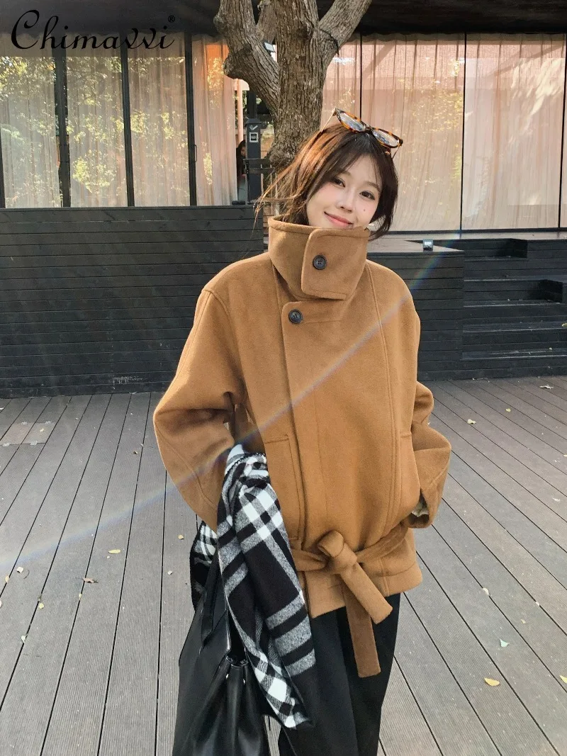 

2025 Winter Clothes New High-End Fashion Short Woolen Coat Personality Long Sleeve Loose Elegant Women's Woolen Overcoat