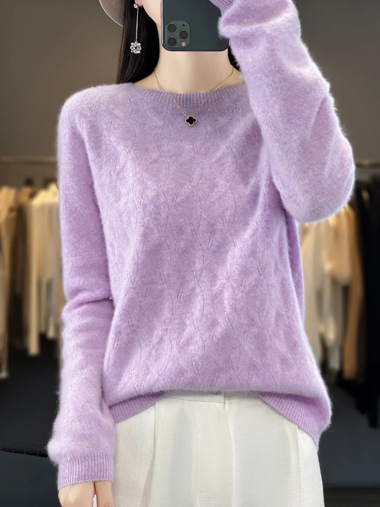 Sweater lengan panjang, atasan Mode Korea, Sweater dasar kasmir, Jumper wol Merino 100%, Pullover Solid leher O, Sweater musim dingin musim gugur