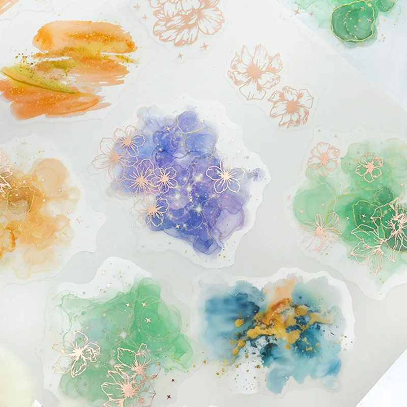 2Style 30Pcs/bag Watercolour Swoosh Foil Stamping PET Stickers Handbook Material Stickers DIY Calendar Photo Frame