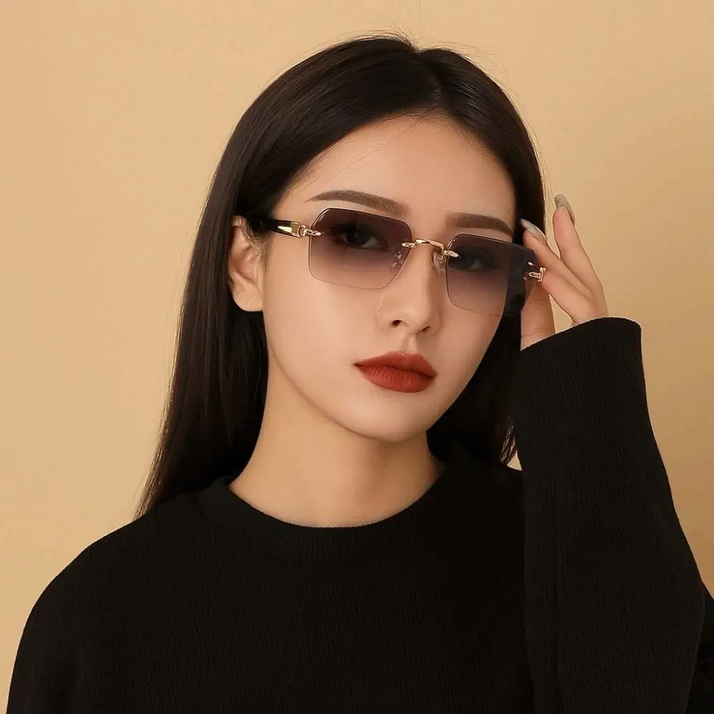 

Retro Frameless Polarized Sunnies Lightweight Metal Square Frame Sunglasses Eyewear Costume Accessory Anti-UV Glasses Outdoor