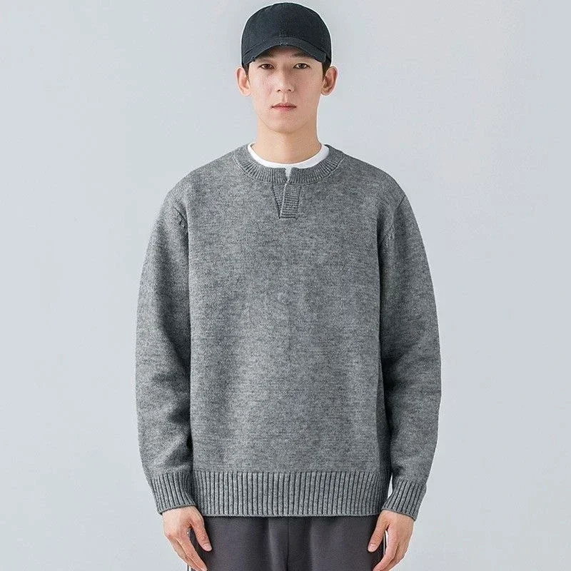 Men's Clothing Solid Color No Hoodie Knit Sweater Male Pullovers Smooth Plain Korean Style Large Big Size Over Fit Tops Cotton