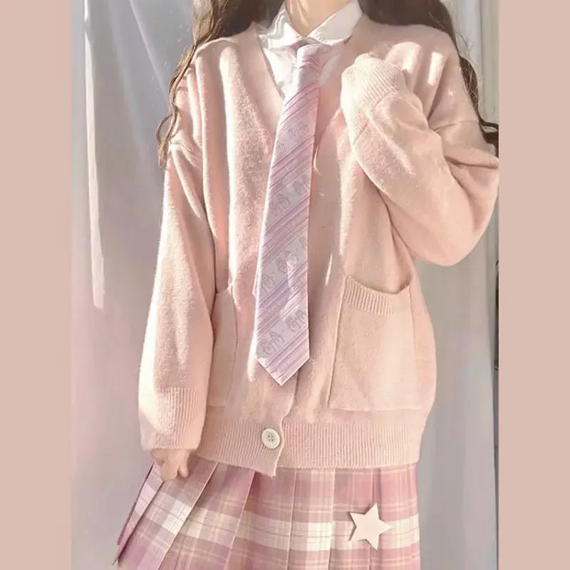 Japan School Sweater Spring Autumn V-neck Cotton Knitted Sweater College Style JK Uniform Cardigan 5 Color Student Girls Cosplay