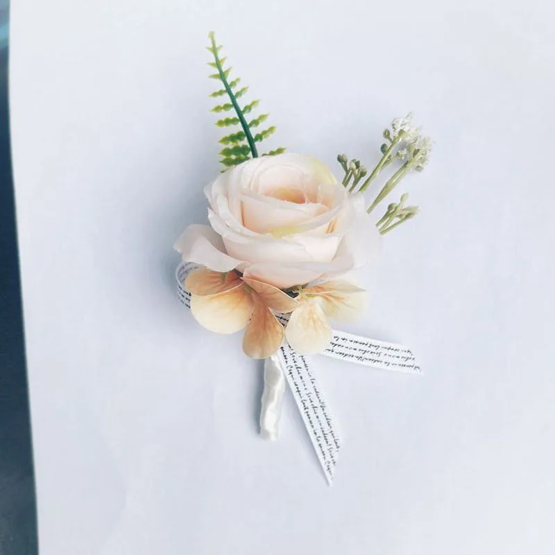 Boutonnieres Flowers Artificial Roses Silk Ivory Corsage Buttonhole Groomsmen Boutonniere for Men Wedding Accessories