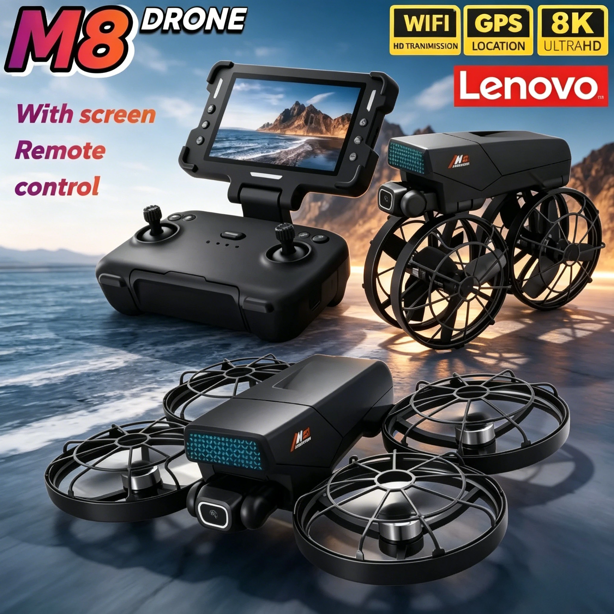 

Дрон Lenovo 8K с камерой, GPS, M8, дистанционным управлением, Wi-Fi, квадрокоптер с функцией обхода препятствий, HD, двойной FPV, подарки