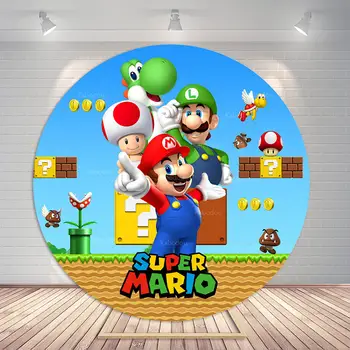 Super Mario Bros. Párty kulaté pozadí pro děti, chlapce, 1. narozeniny, pozadí pro fotografie, foto studio, banner, plakát, rekvizity, elastické 10 nejlepší prodej Záclony Super Mario - №9