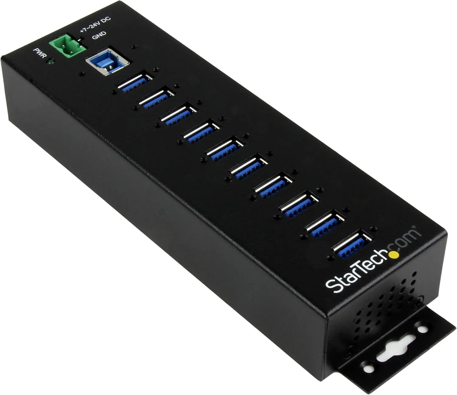 10-Port USB 3.0 Hub with Power Adapter, Metal Industrial Design, ESD & Surge Protection, Din/Wall/Desk Mountable