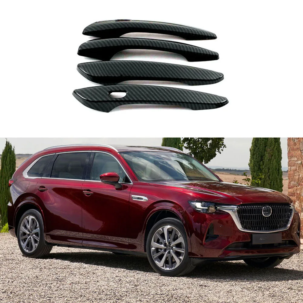 Carbon Car Styling Accessorie Plated Exterior Tools Door Handle Cover Trim Paste Style For 4 Door Mazda CX90 CX-90 2023 2024