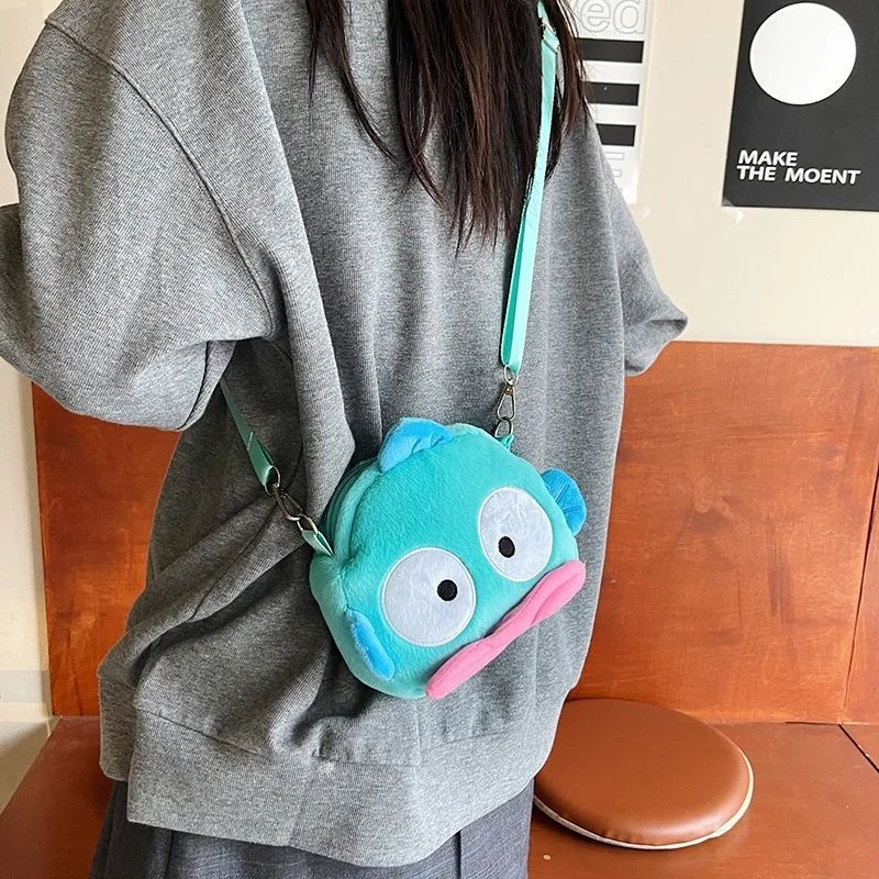 Sanrio Hangyadon Half Mermaid Blue Adjustable Length Plush Toy Zipper Girl Shoulder Crossbody Bag Shopping Bag Christmas Gift