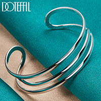 DOTEFFIL 925 Sterling Silver Three Line Bangles Bracelet For Man Woman Wedding Engagement Party Fashion Jewelry
