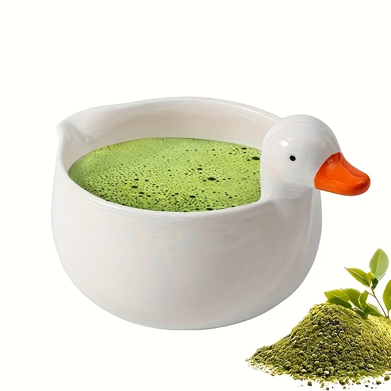 1 cuenco Matcha de pato bonito con boquilla, cuenco matcha de cerámica de pato bonito pintado a mano, ensaladera, tazón de sopa, tazón de té matcha japonés