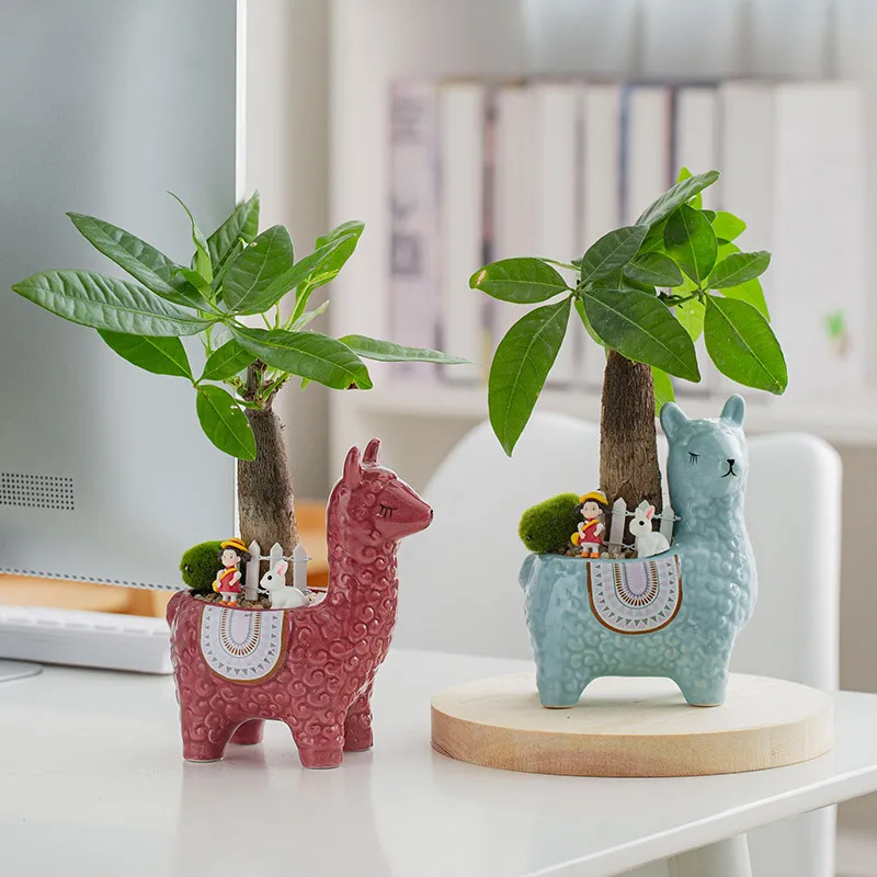 Ceramic Alpaca Flower Pot European Style Cute Fleshy Nordic Home Decoration Cartoon Animal Plant Macetas Balcony Decorations New