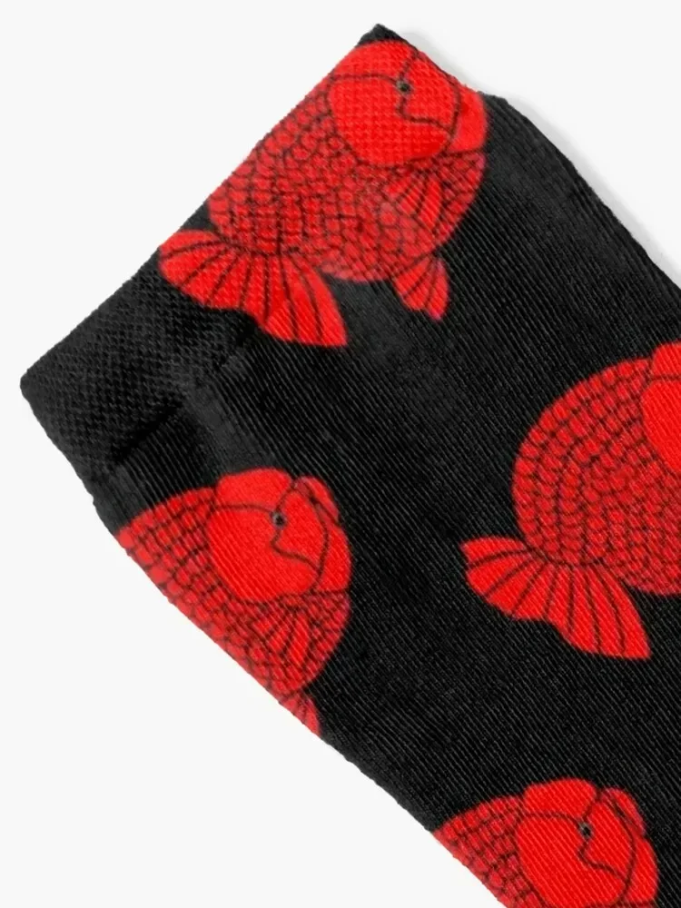 Ranchu Full Red Goldfish Logo in Black background 0326 Socks kids Men's snow Man Socks Women's