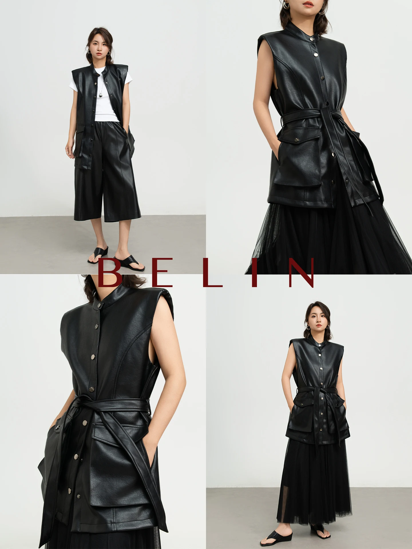 

Женский кожаный жилет Belin: модный, прямой крой, стройнящий, осенняя новинка