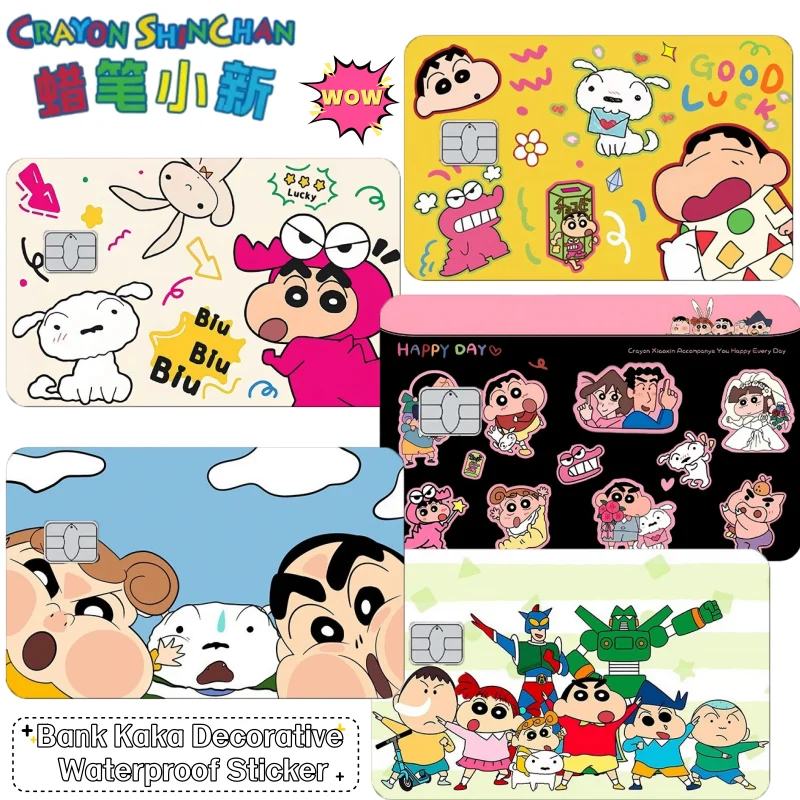 Pegatina Impermeable para Tarjetas de Crédito y Decoración de Tarjetas Bancarias con Diseño de los Personajes de Dibujos Animados Crayon Shin-chan, Nohara Shinnosuke, Nohara Shiro y Waniyama San