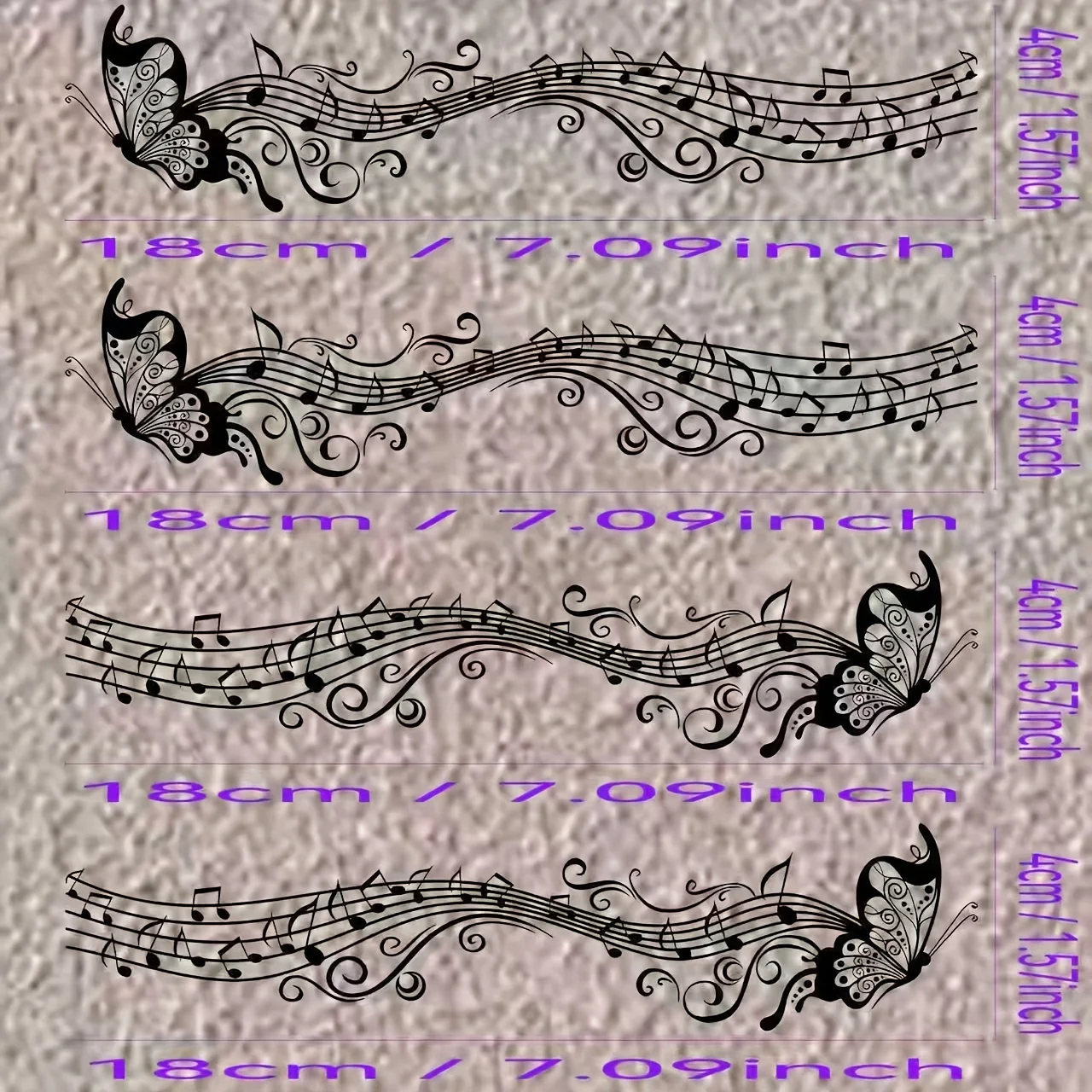مجموعة واحدة من ملصقات فنية للملاحظات الموسيقية والفراشة - ديكور مميز لخوذة الدراجة النارية للسيارة