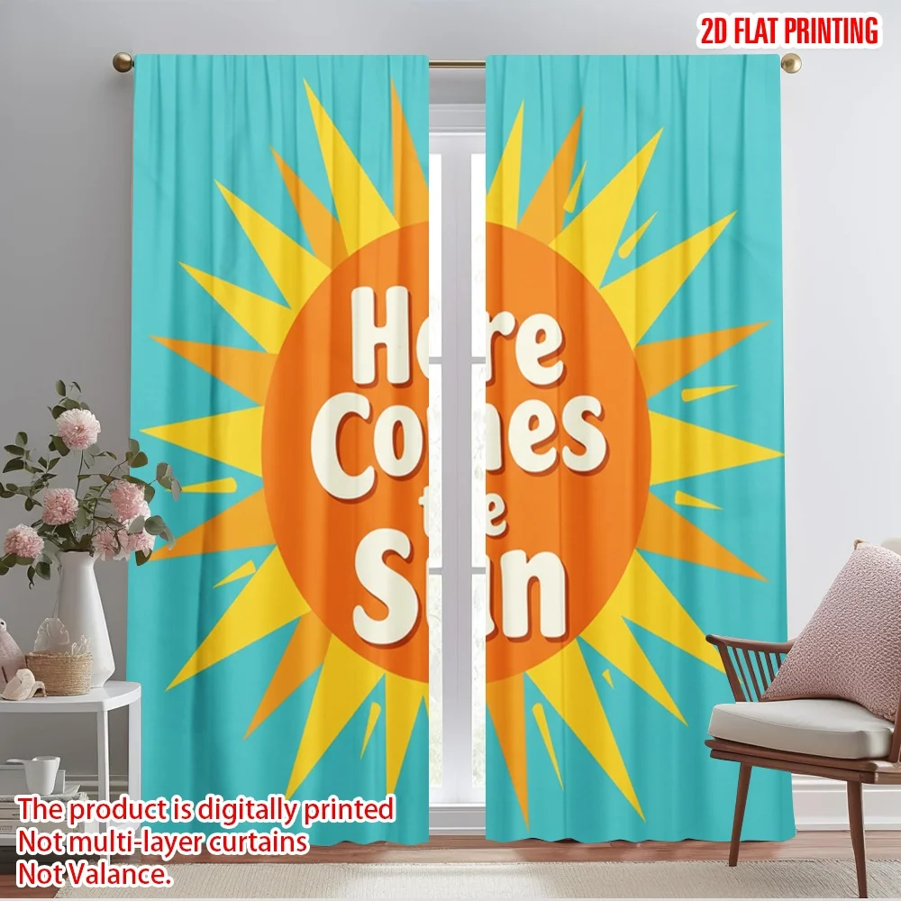 

2pcs 2D flat printing Curtain Here Comes The Sun Polyester Without Electricity Seasonal Party & Holiday Decor Perfect for Wall