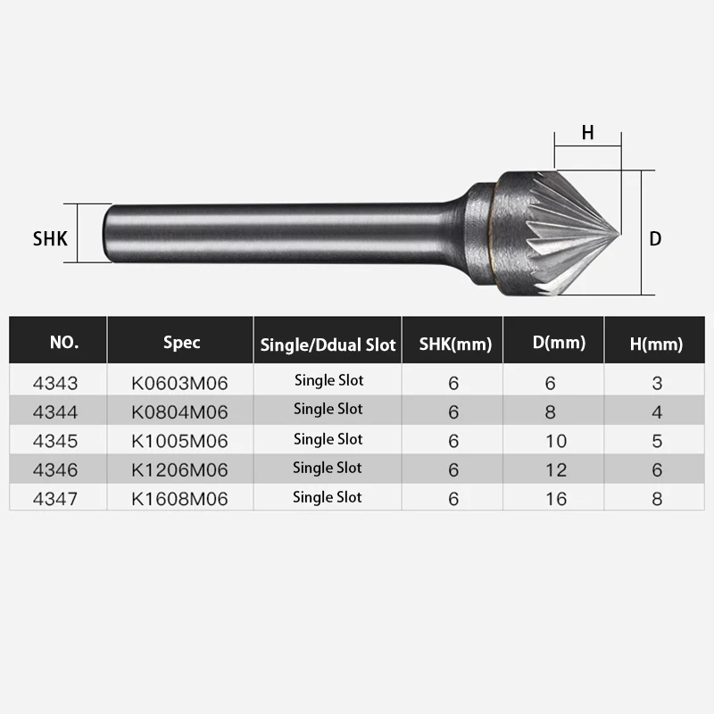 1 Pcs 90 Degree Carbide Rotary File Shank Diameter 6mm Tungsten Steel Alloy Milling Cutter Conical Metal Grinding Head K-Type