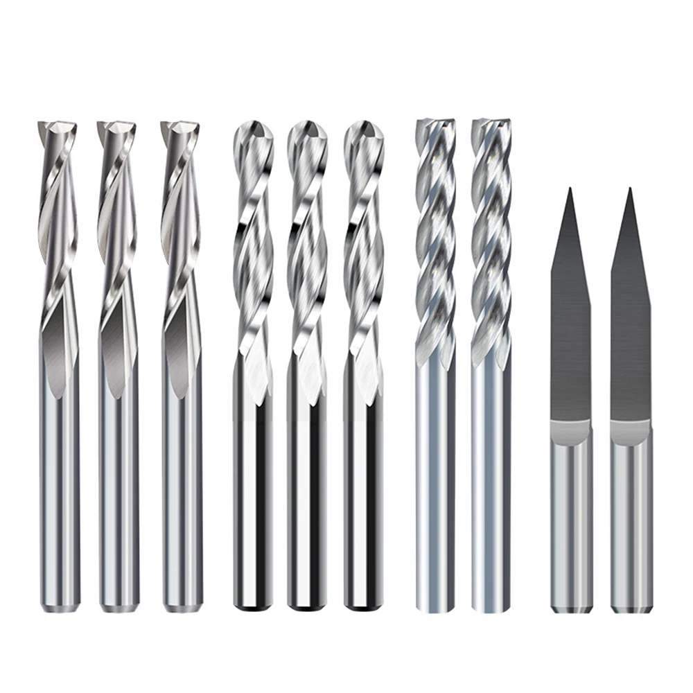 10 pcs/ set milling cutter engraving drill ball end mill 3-slot flat milling cutter drill for plastic, wood, foam board, acrylic