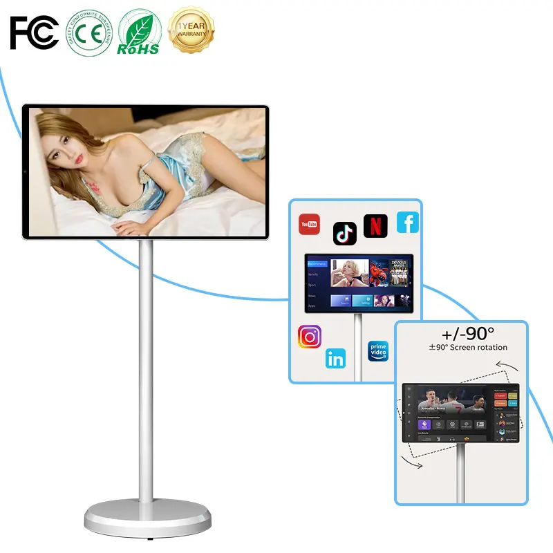 21.5 Inch Live Broadcast Projection Screen Portable Tv Indoor Android 13 Lcd Touch Screen White Black Cabinet Digital Signage