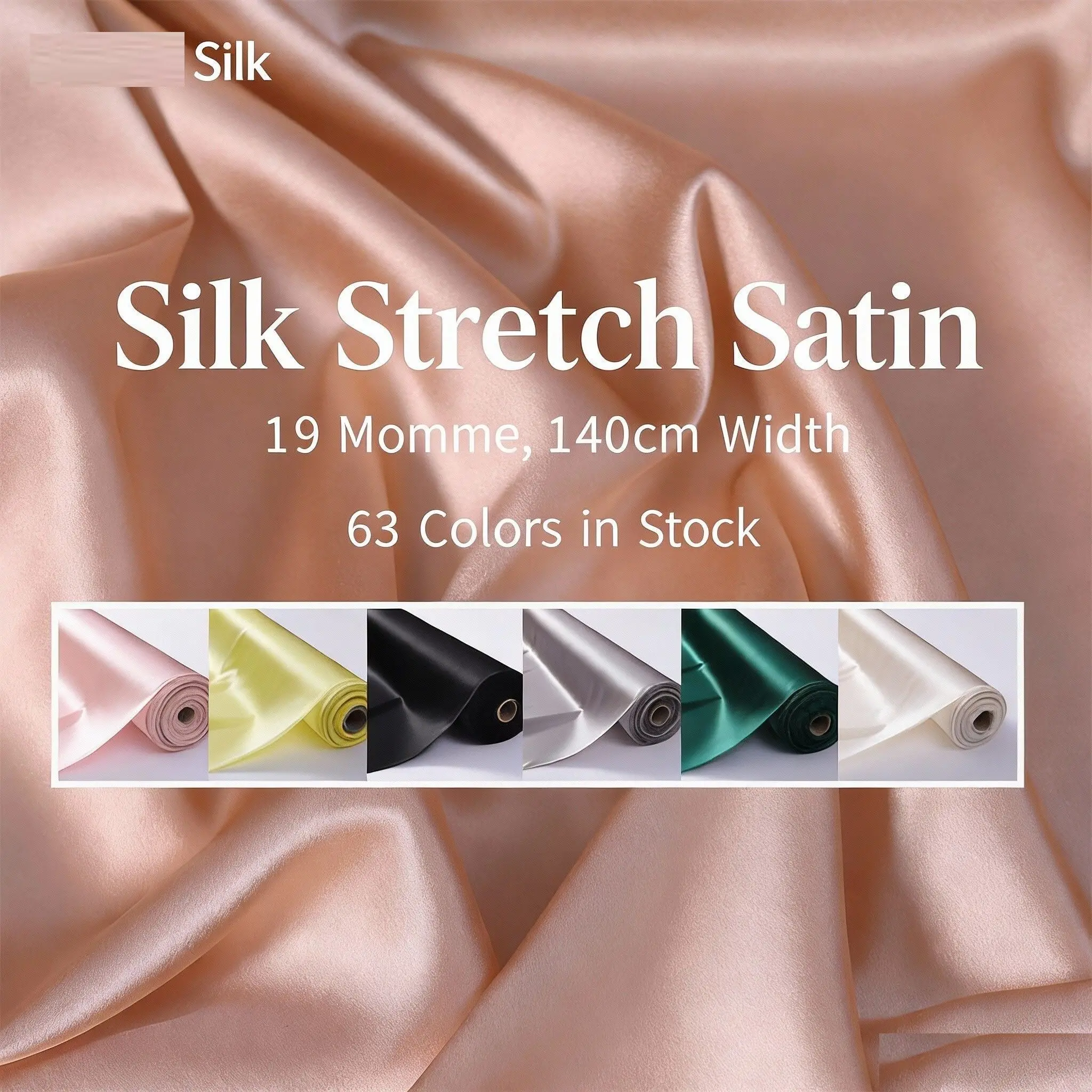 

Silk Elastic Satin Fabric 19 Momme 140cm Width Mulberry Silk Cloth for Blouses, Dresses & Apparel, Solid Color Silk Material