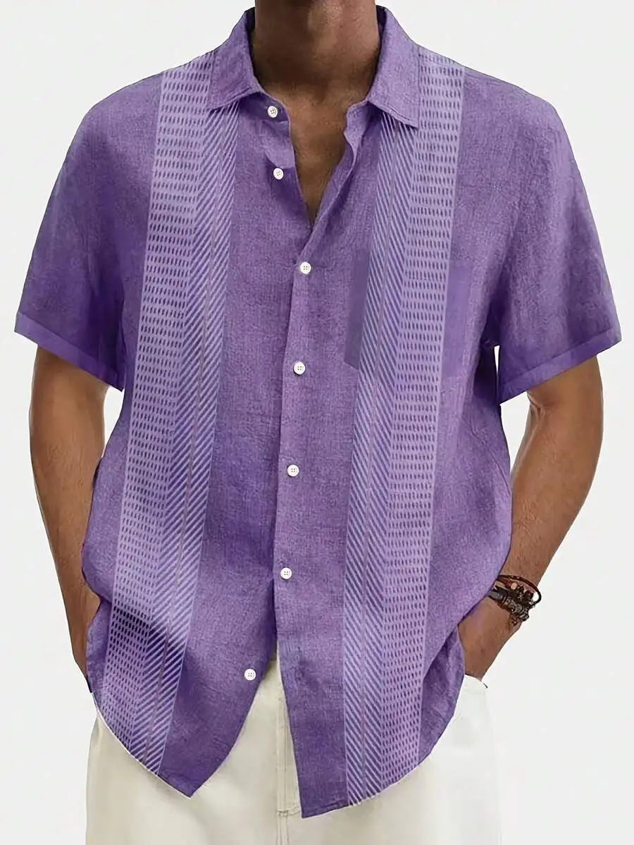 

Mens Textured Stripe Pattern Short Sleeve Casual Resort Shirt Breathable Quick Dry