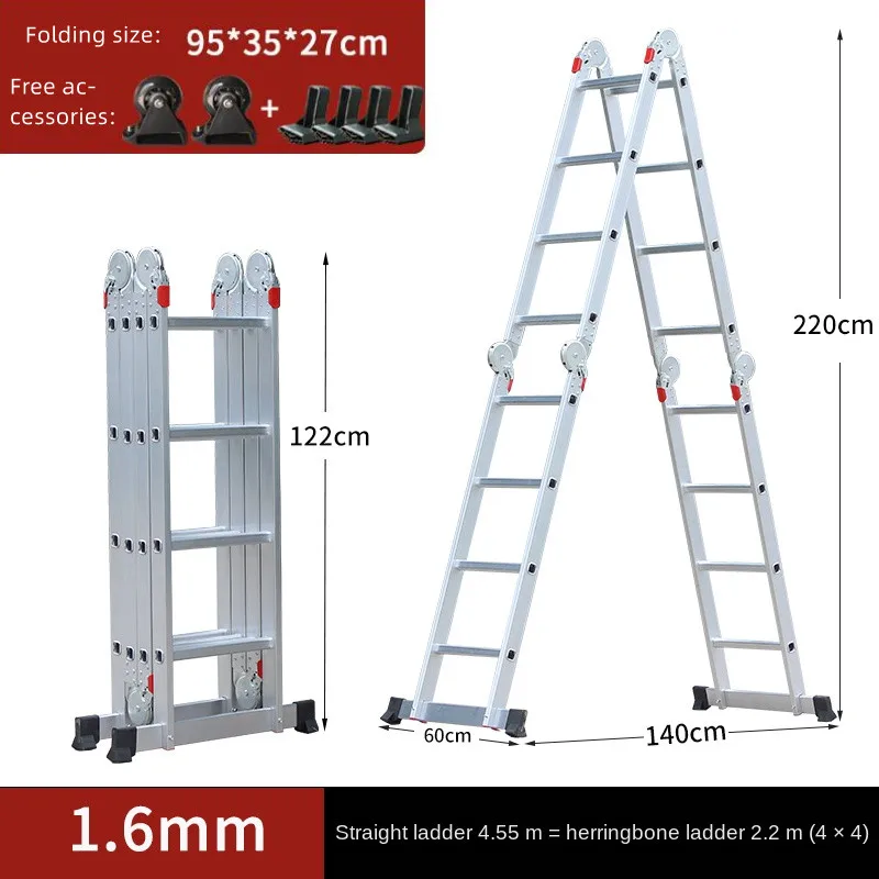 Aluminum Alloy Multi-functional Folding Ladder Engineering Household Lift Extension Ladder Aluminum Alloy Folding Ladder