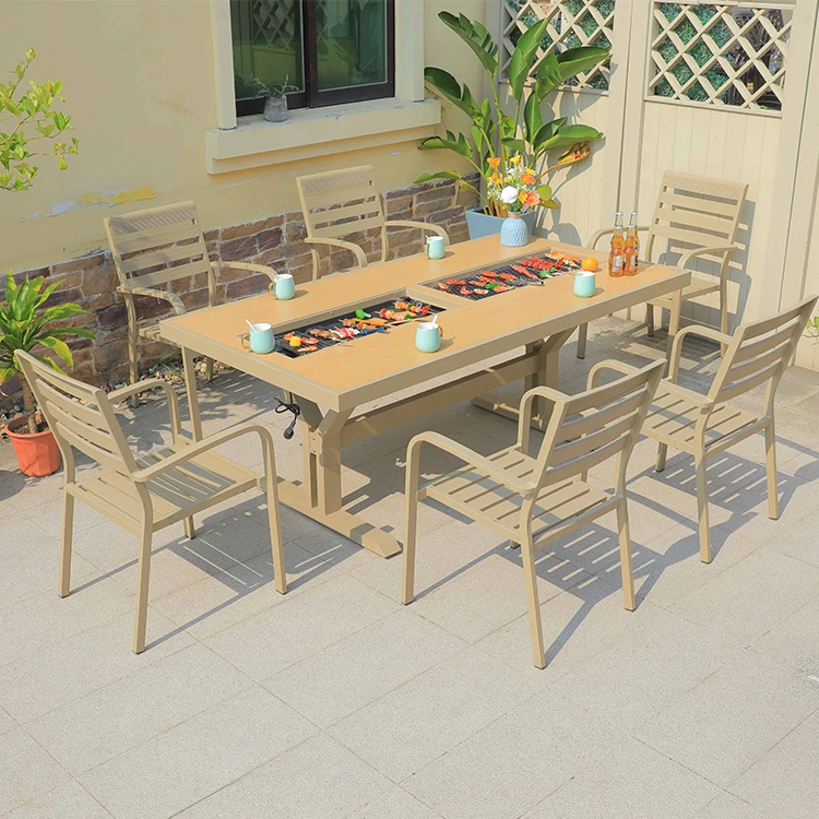 Multifunctional Luxury Outdoor Furniture Die Casting Aluminum BBQ Table and Chairs in Restaurant Hotel