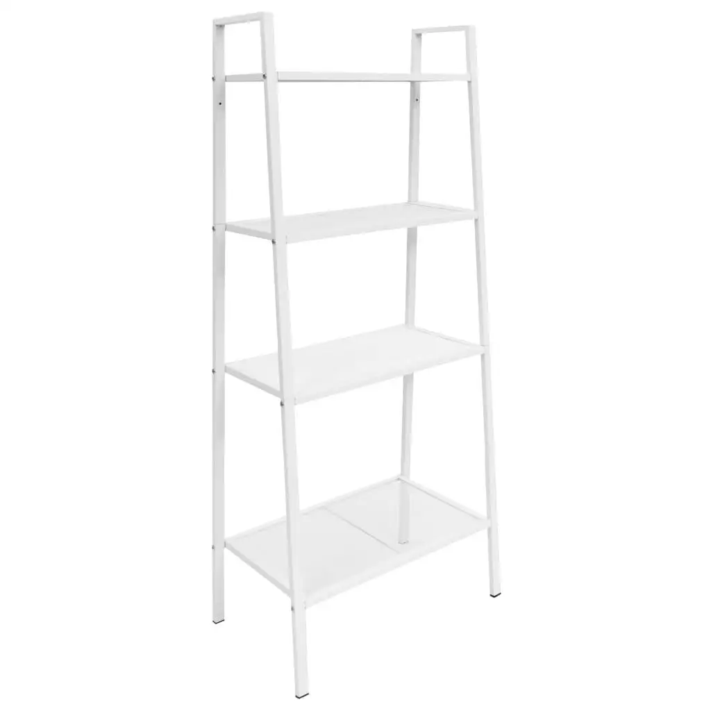 4-Tier White Metal Ladder Bookcase - Stylish Storage Shelves for Home & Office