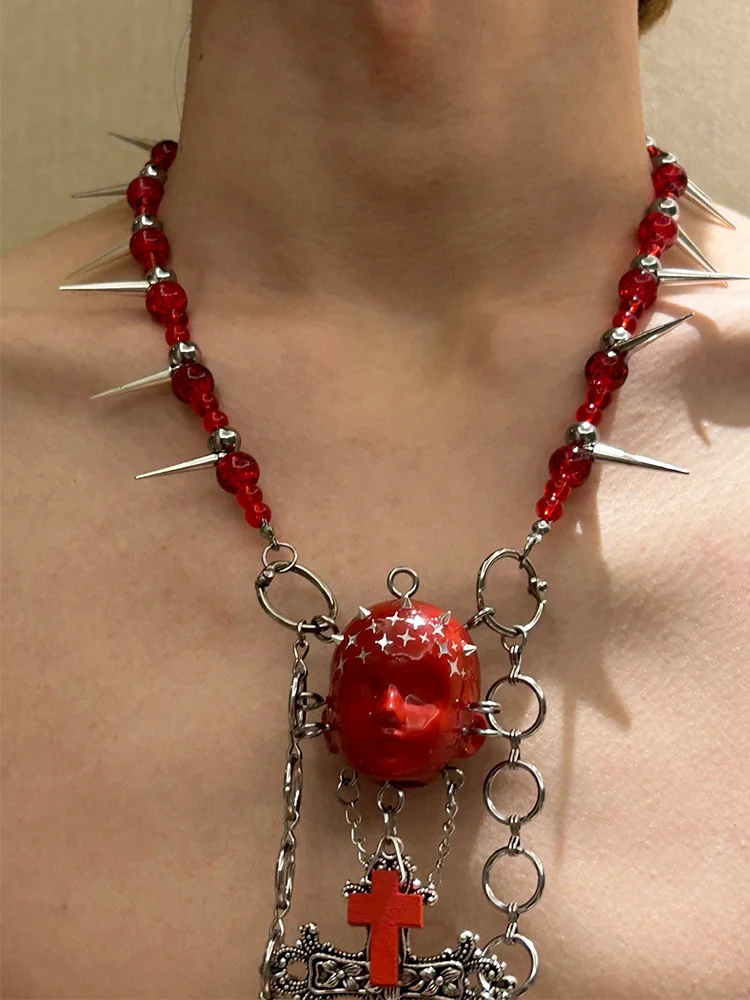 ZHUHE Face Doll Necklace Set New Gothic Style Jewelry Party Gift For Women And Men