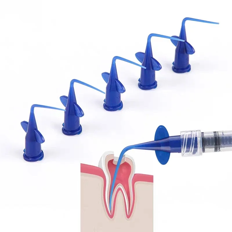 50pcs Dental Disposable Syringe Tip Endo Irrigation Root Canal Butterfly Needle 0.25mm  Flexible  Rinse Tip Transparent Blue