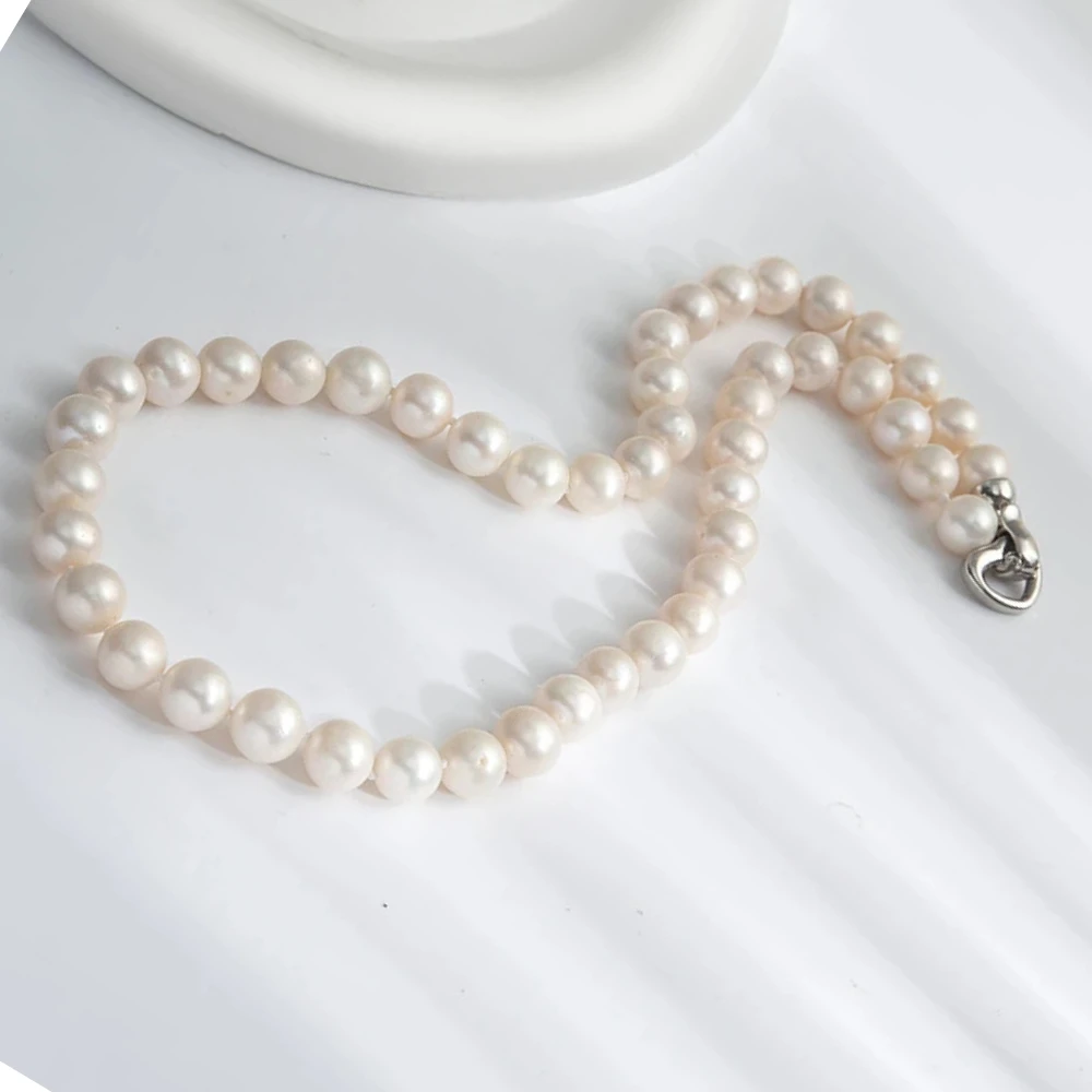 9-10 مللي متر قلادة من اللؤلؤ الطبيعي المستدير لون أبيض لؤلؤ طبيعي أصلي مطرز للنساء مجوهرات عيد ميلاد هدية تبديل المشبك #1