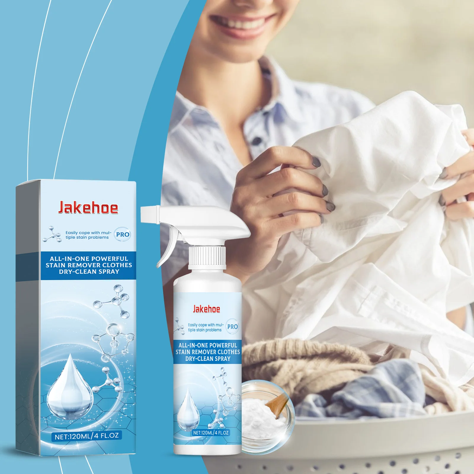 JAKEHOE-Spray quitamanchas para ropa, limpia eficazmente las manchas difíciles, elimina el olor, elimina el amarillento, blanqueamiento, Spray seco limpio