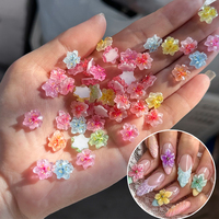 20/50Pcs 3D Pink Cherry Blossoms Nail Charms Ice Translucent Gradient Sakura Nail Rhinestons Cute Five Petal Flower Nail Decorat