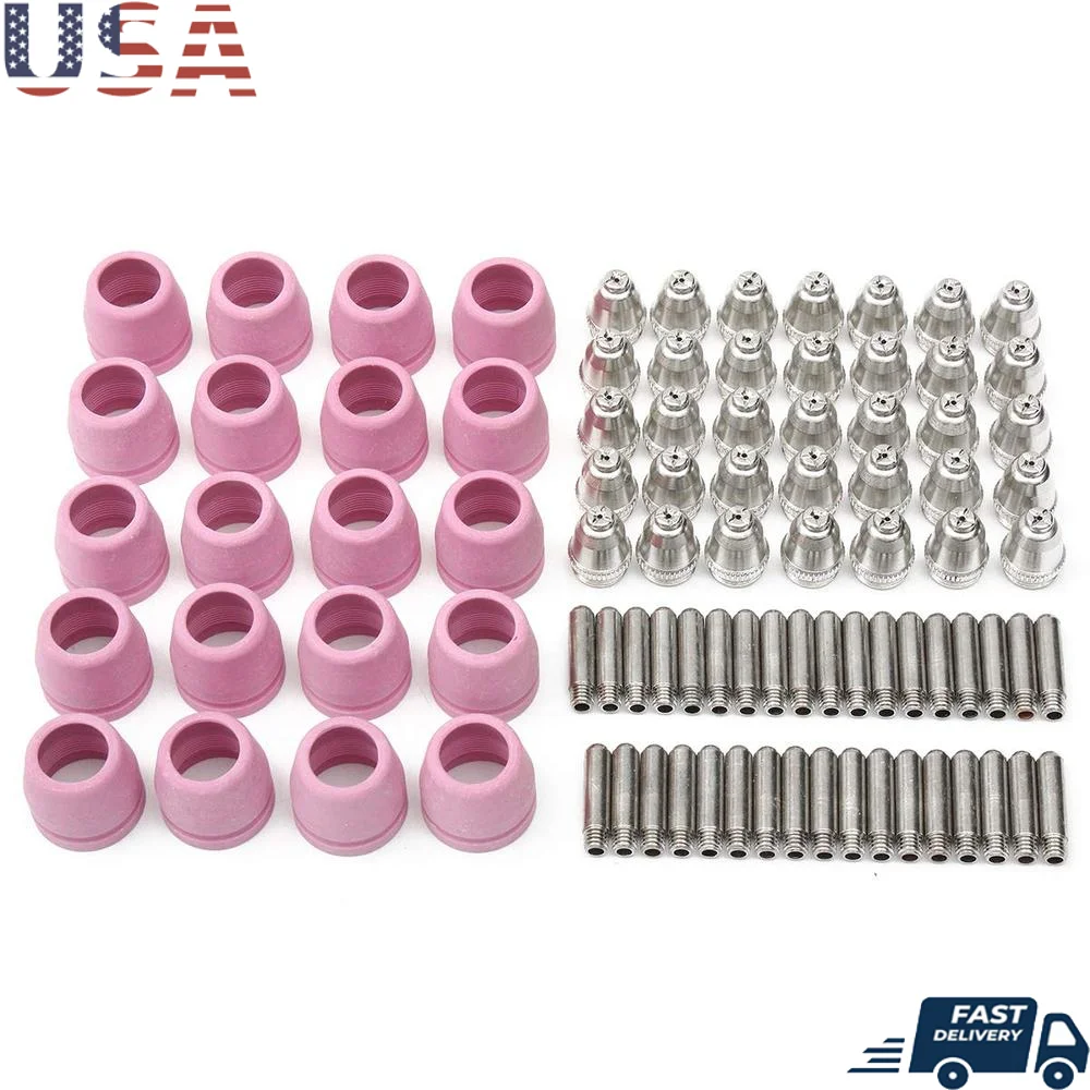 AG-60 Plasma Cutter Torch Consumables Kit 90Pcs Ceramic Cups Electrodes Nozzles Galvanized Copper Smooth Cutting Efficiency