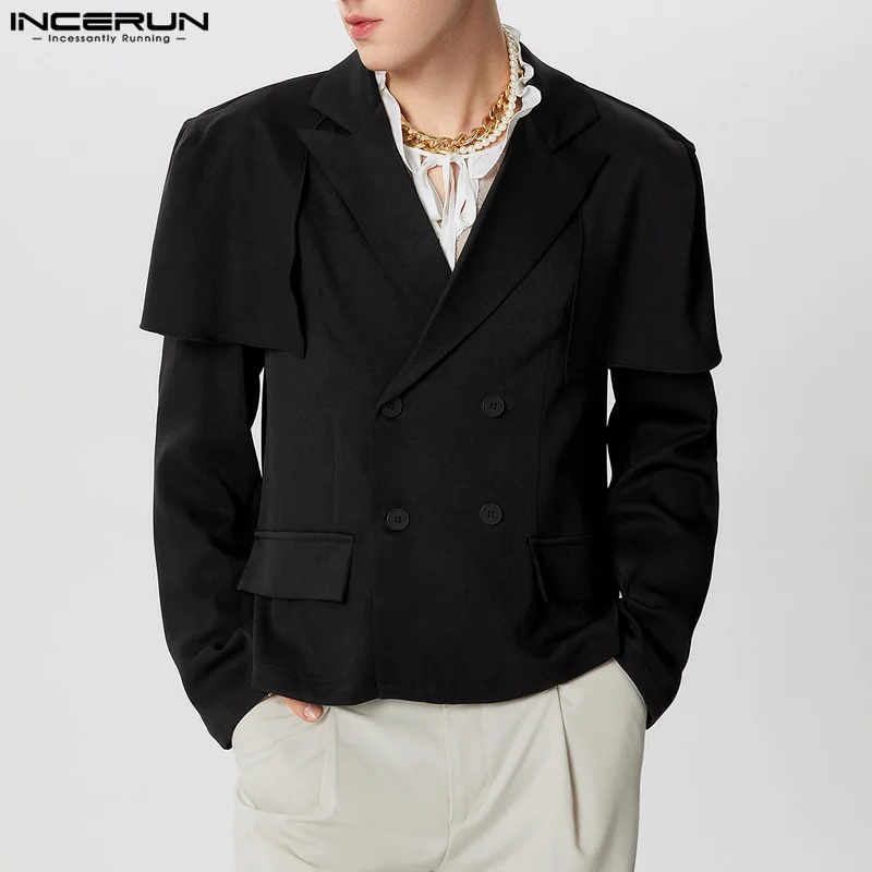 INCERUN Men Blazer Solid Color Lapel Long Sleeve Double Breasted Casual Suits Men Streetwear 2024 Fashion Male Thin Coats S-5XL