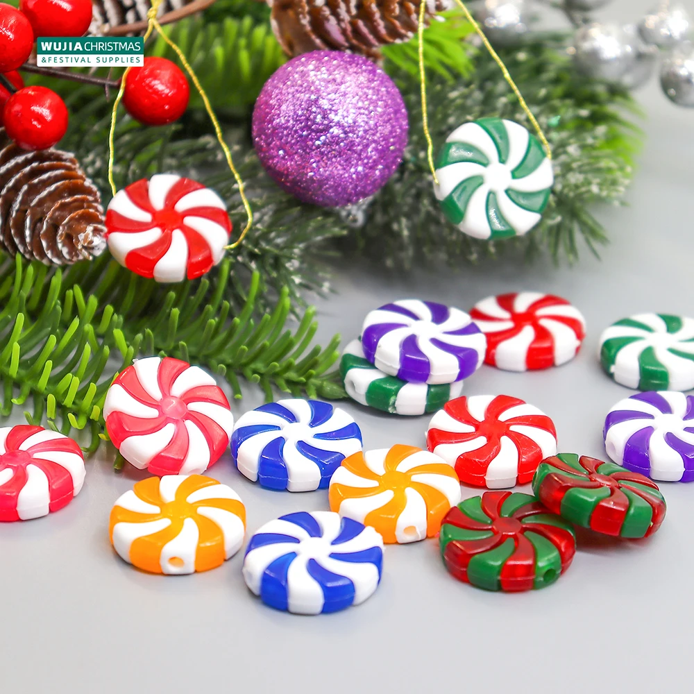 12/24pcs Christmas Acrylic Candy Red White Candies DIY Xmas Tree Hanging Ornaments For Wedding Party New Year Gifts Home Decor