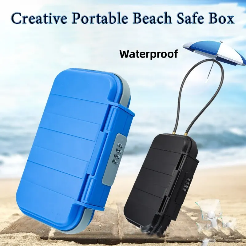 Scatola portaoggetti portatile cassetta di sicurezza da spiaggia creativa serratura a combinazione a 4 cifre con filo di acciaio sport da campo all'aperto ciclismo Swim Security