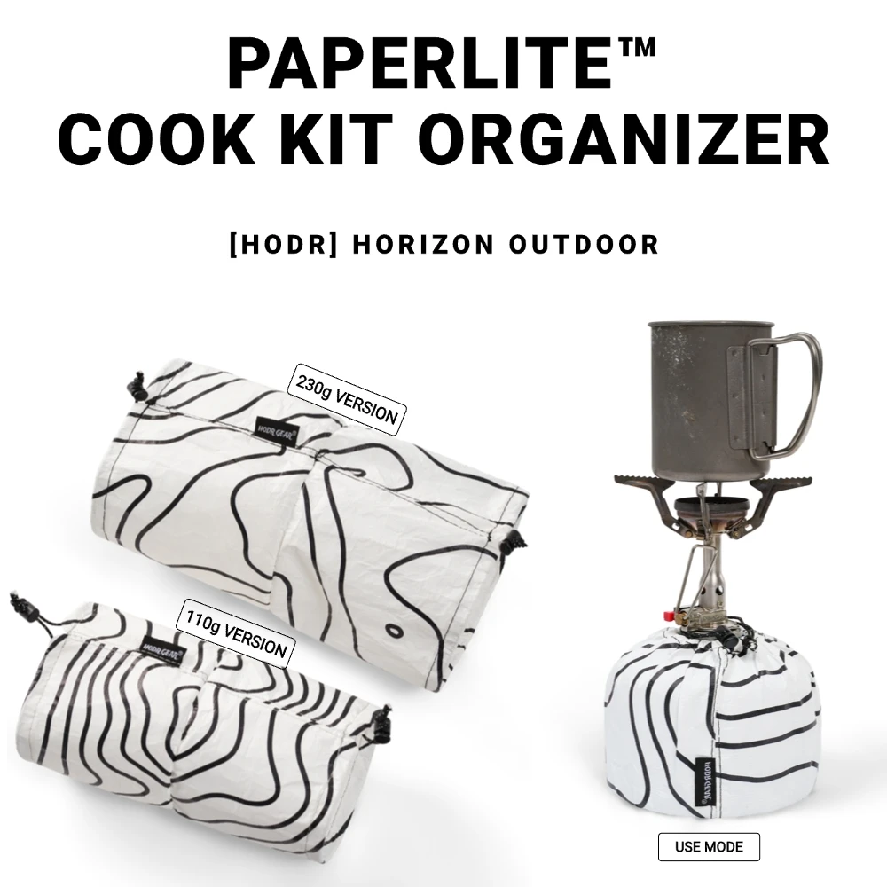 

[HODRGEAR] PAPERLITE™ Cook Kit Organizer All In One Ultralight Tyvek® 110g or 230g Fuel Canisters Tuck-Away End Splash-Resistant