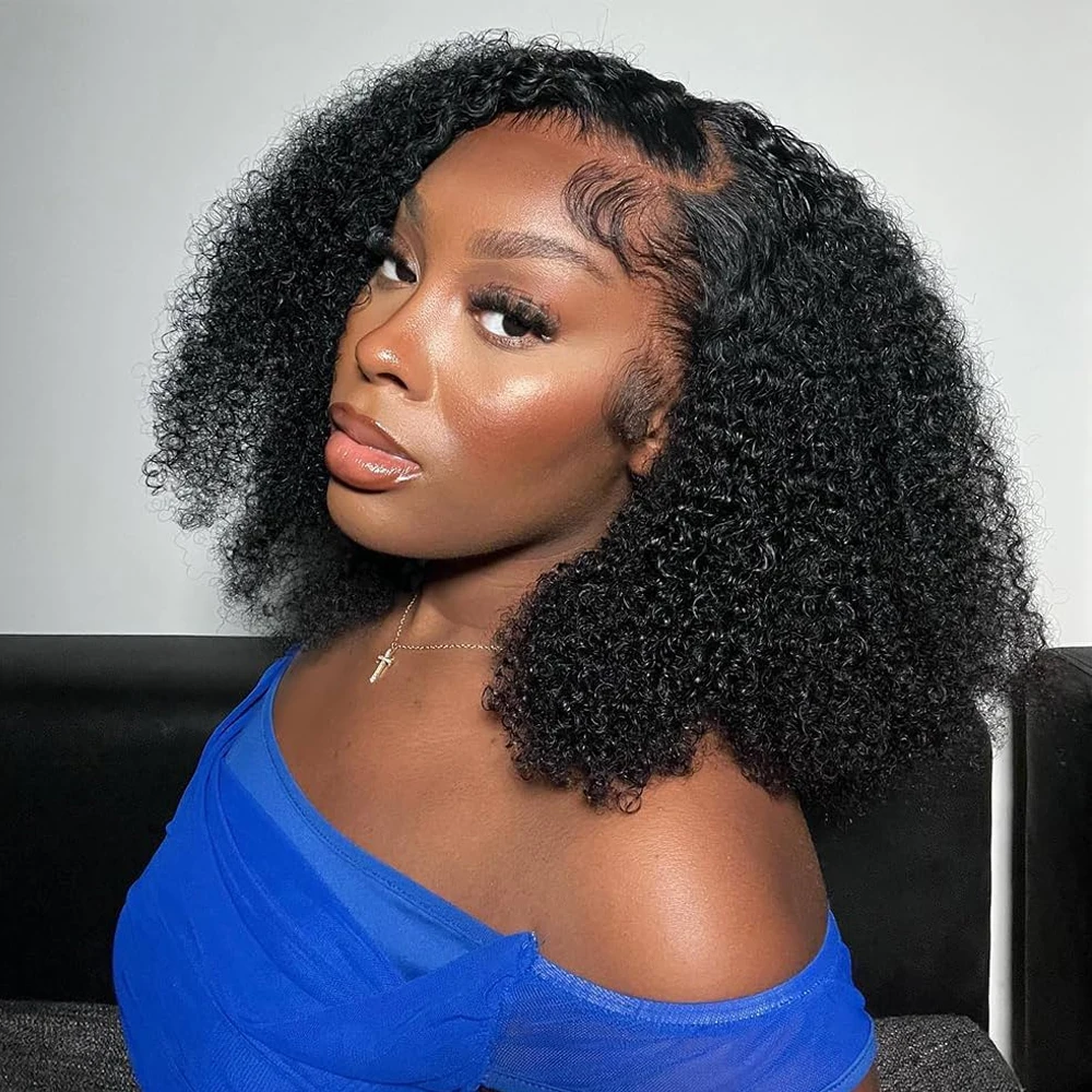 

Glueless None Curly Half Wig 3 In 1 Half Wig Kinky Curly Human Hair Beginner Friendly 150% Density Flip Over Wig With Drawstring