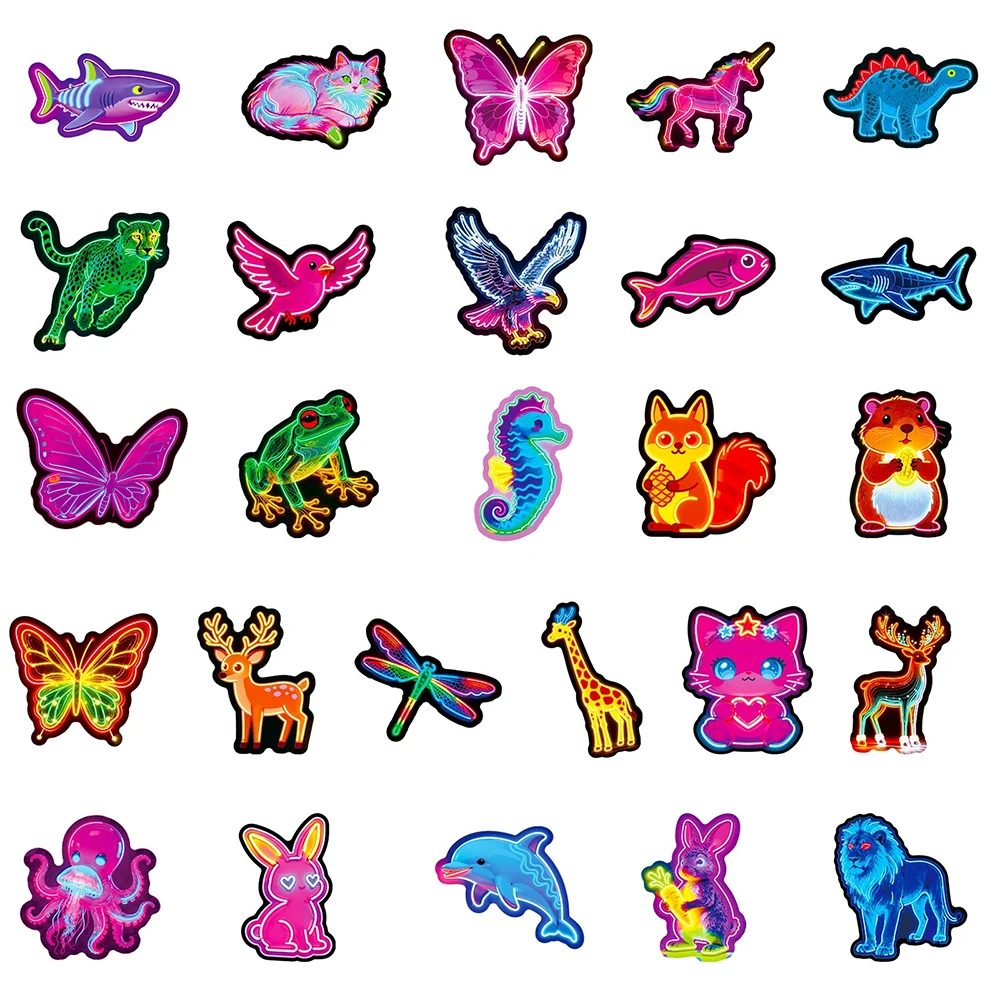10/30/56pcs Funny Cartoon Neon Animals Stckers Creative Graffiti Sticker DIY Skateboard Phone Diary Bike Cute Decoration Decals