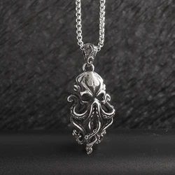 Punk Deep Sea Cthulhu Myth Sea Monster Octopus Medal Pendant Necklace Men\'s Hip Hop Fashion Trend Jewelry Gift