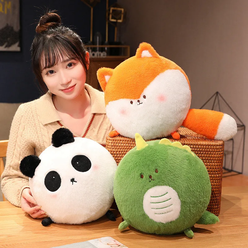 26cm Round Animal Dinosaur Pig Cat Panda Plush Toy Soft Cartoon Fox Frog Raccoon Siamese Kitten Stuffed Pillow Doll Gift