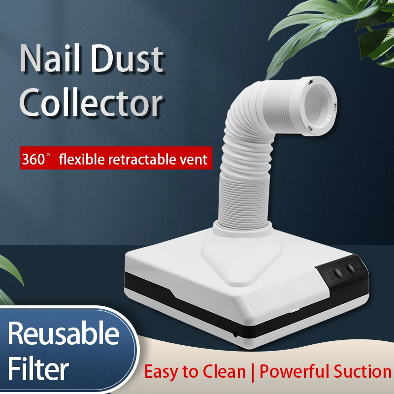 60W Power Strong Nail Dust Collector Vacuum Cleaner for Manicures Suction Dust Cleaner Retractable Elbow Nail Dust Collector