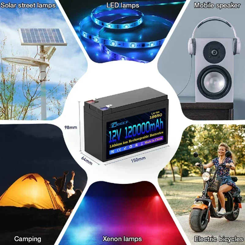 

NEW NEW12V 120Ah Built-In High Current 30A BMS 18650 Lithium Battery Pack For Electric Vehicle Batterie 12.6V Charger