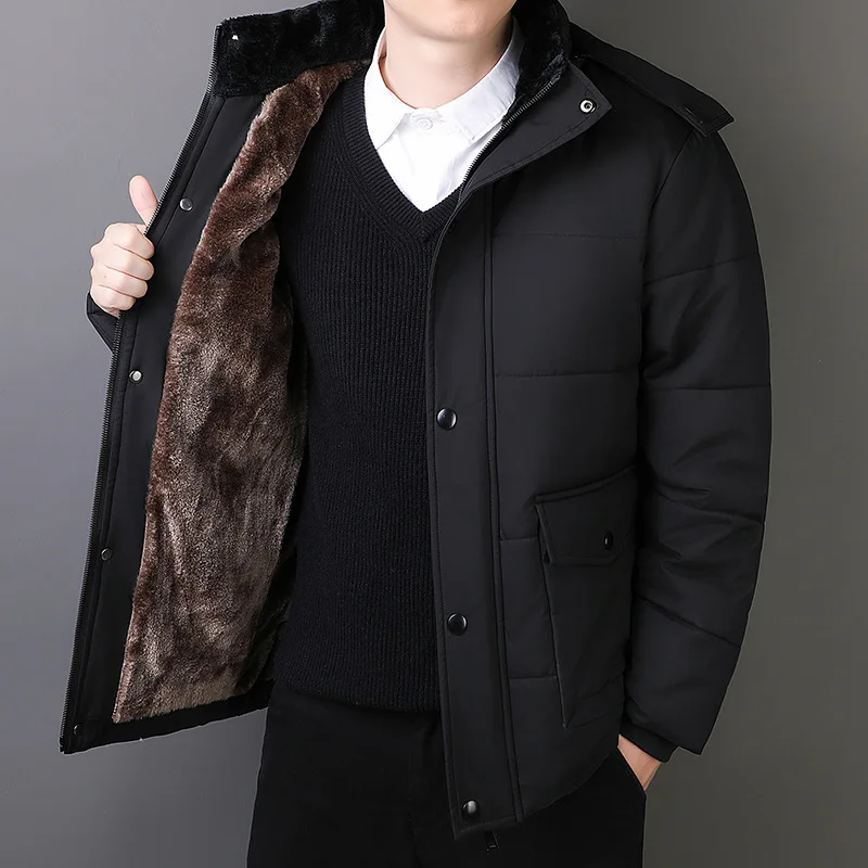 Men's Fleece-Lined Thickened Cold-Resistant Cotton-Padded Jacket Warm Outerwear for Middle-Aged And Elderly Comfortable Coat