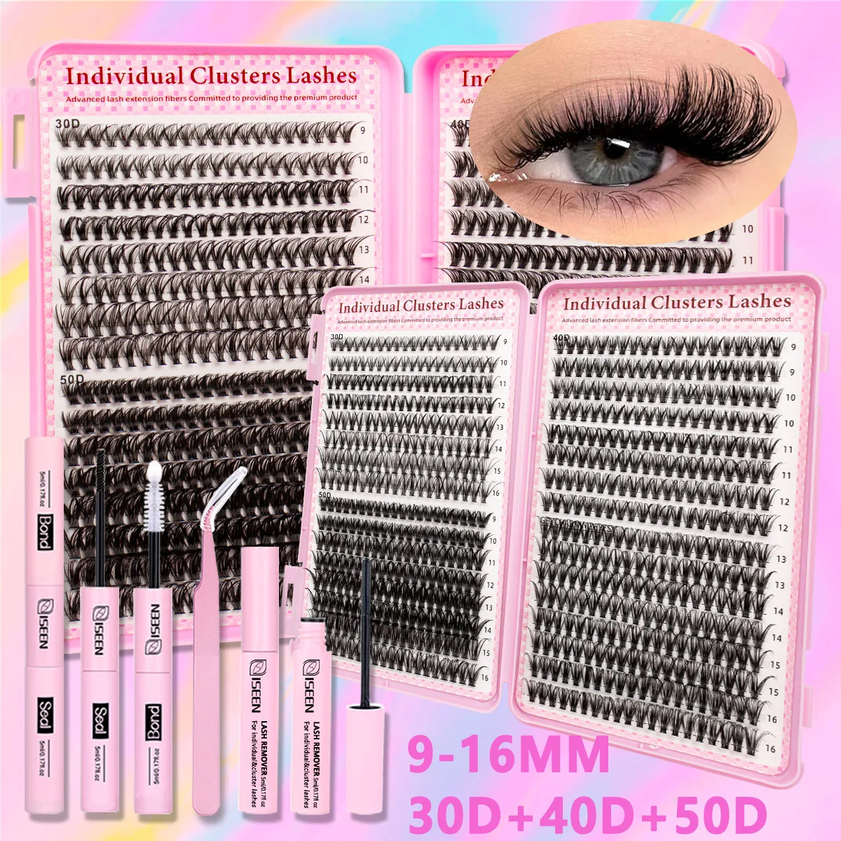 Extensão de cílios postiços 304050d conjunto de livro de cílios de grande capacidade com pinças de ligação e vedação, remoção
