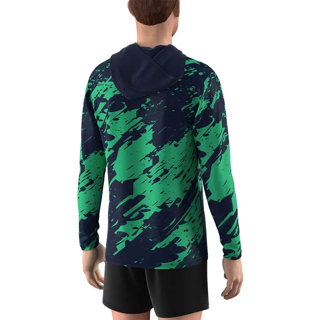 قميص صيد السمك بغطاء للرأس للحماية من الأشعة فوق البنفسجية في الهواء الطلق بالإضافة إلى حجم بدلة صيد محبوكة مخططة باللون الأخضر للرجال #1