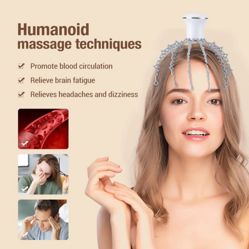 

12 Claw Scalp Massager Acupoint Electrowave Headache Relief Cap Wireless Electric Vibration Physiotherapy Head Masssager Octopus