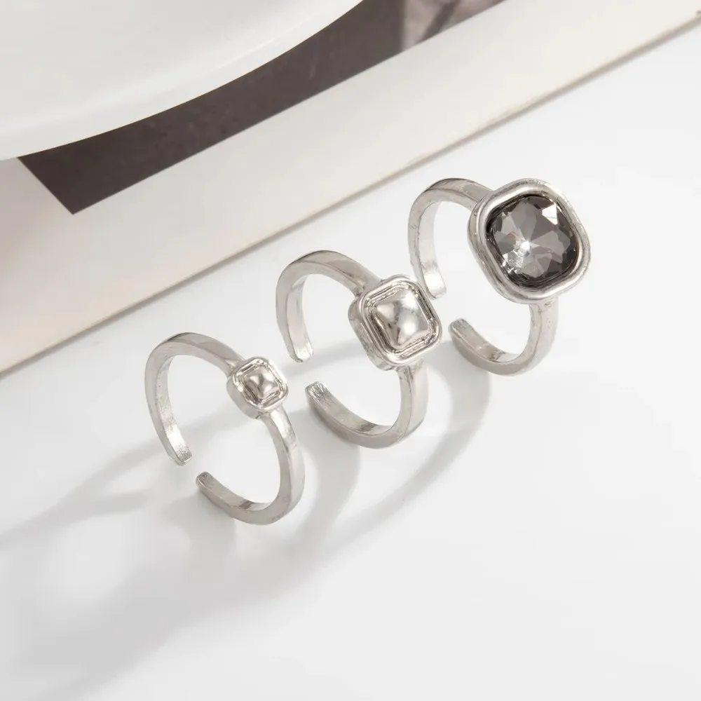 Grey Crystal Crystal Geometric Ring Asymmetrical Silver Zircon Ring Adjustable Jewelry Accessories Square Finger Rings Women