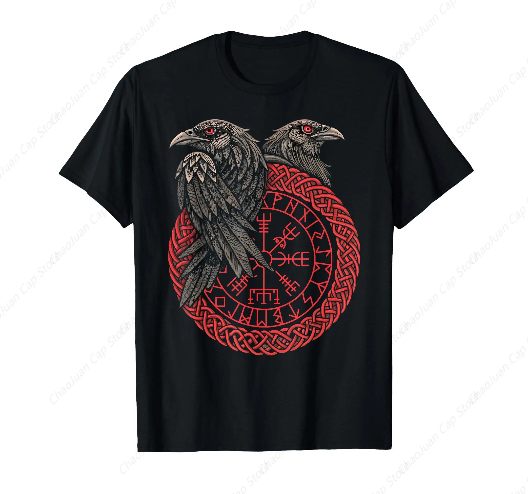 Retro Viking Compass Vegvisir Nordic Rune Raven T-Shirt
